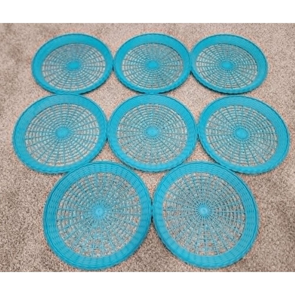 Lot of 8 Vintage Blue / Teal Plastic Paper Plate Holders | Retro Picnic Supplies